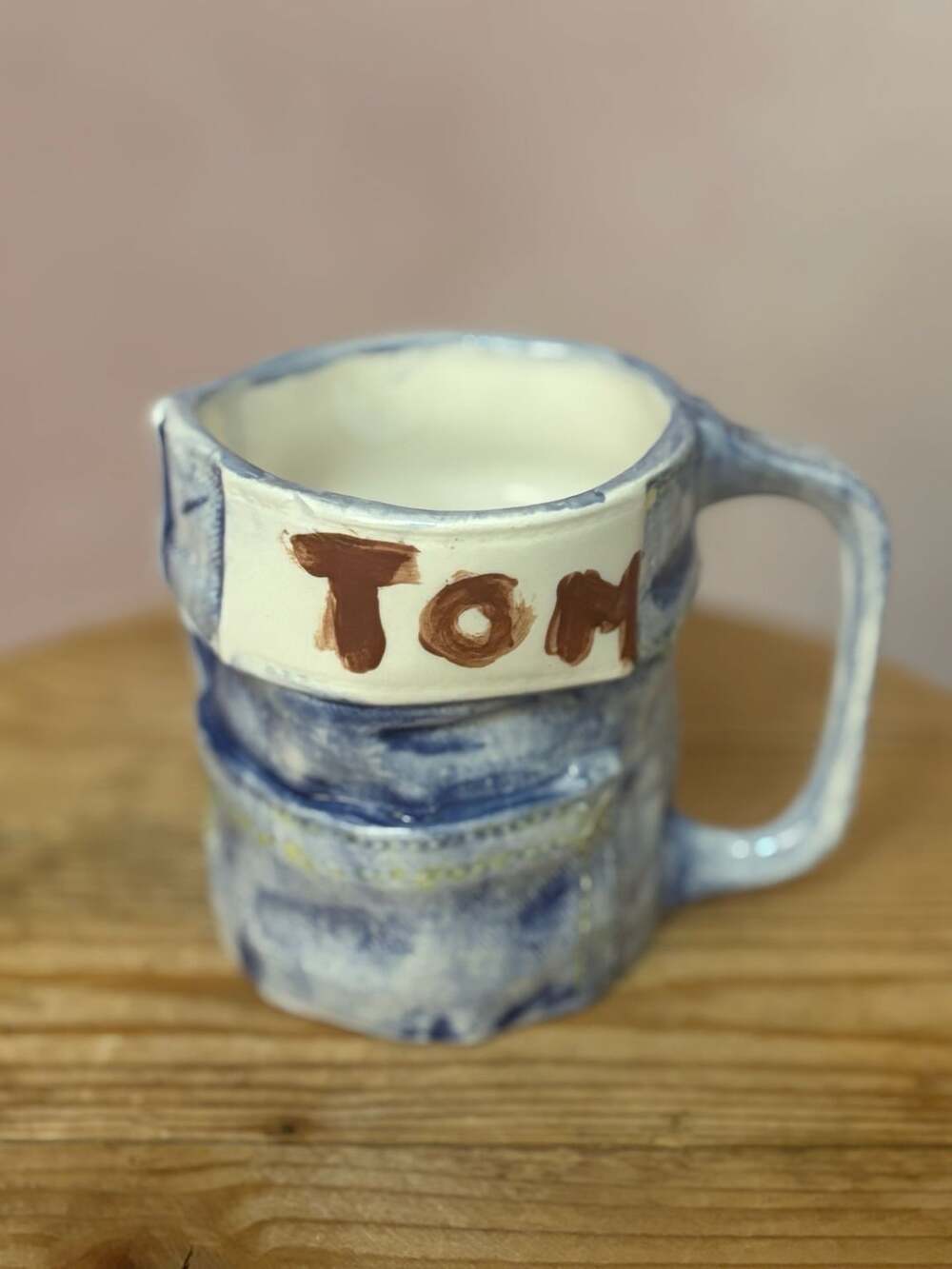 Handmade Ceramic Blue Jean Denim Coffee Mug Tom 2009